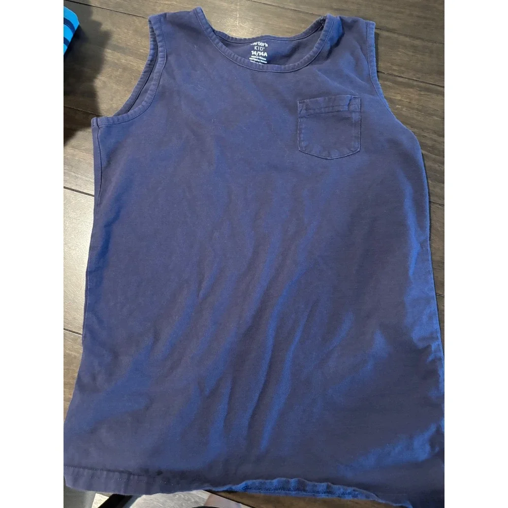 Carters Kid Boys Navy Blue Sleeveless Tank Top Chest Pocket Size 14 Cotton Tee